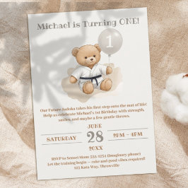 Judo Bear Turns One" – 1st Birthday Inbjudningar