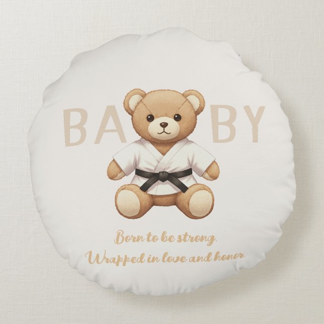 Judo Black Belt Bear Baby Shower Collection Rund Kudde (Baksidan)