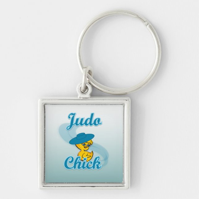 Judo Chick #3 Fyrkantig Silverfärgad Nyckelring (Framsidan)