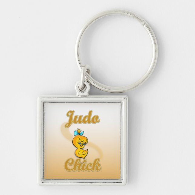 Judo Chick Fyrkantig Silverfärgad Nyckelring (Framsidan)
