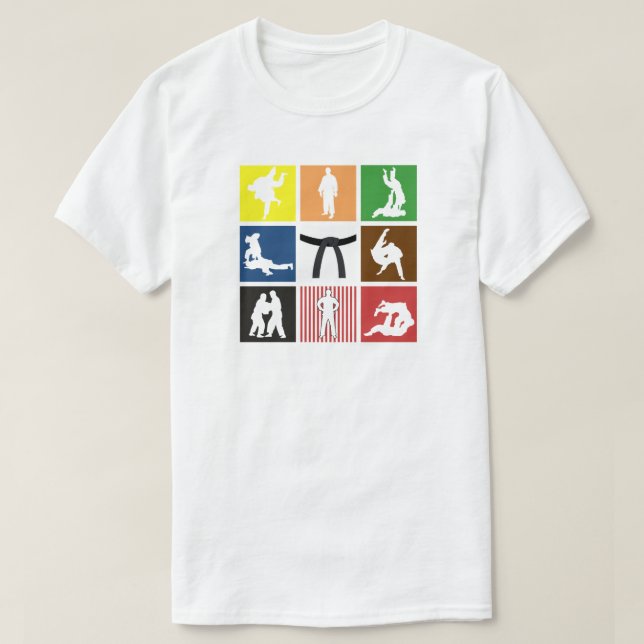 Judo Färg Bälte Pop Art Judokas Silhouette T Shirt (Design framsida)