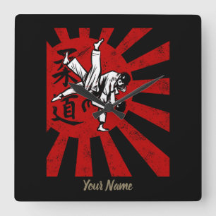 Judo Martial Arts med vintage japanese Stigning So Fyrkantig Klocka