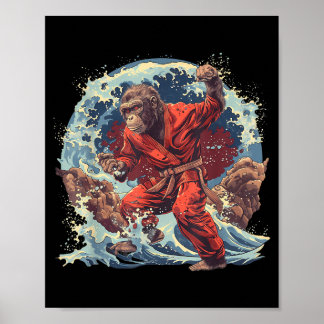 Judo Monkey Waves Judo Monkey Lover Taekwondo Kung Poster