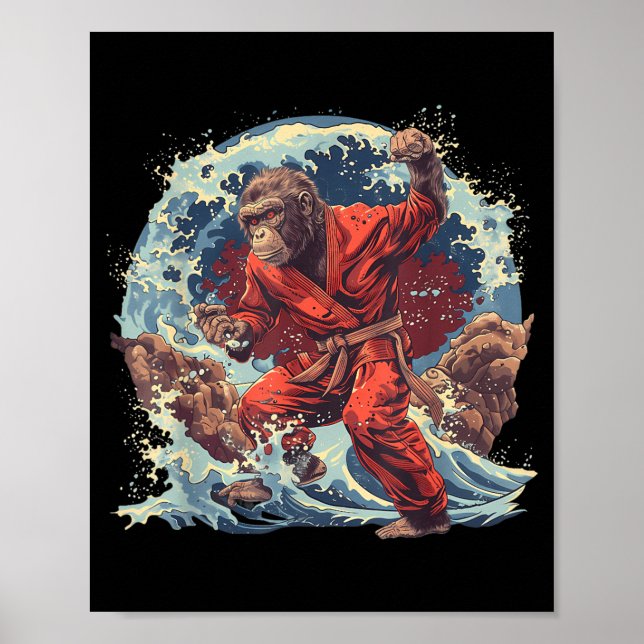 Judo Monkey Waves Judo Monkey Lover Taekwondo Kung Poster (Framsidan)