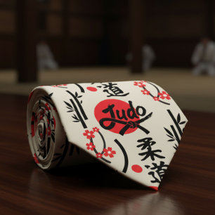 Judo-mönster - svart bälte, Kanji och sol Slips