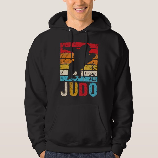 Judo Ura Nage Judoka Retro Sunset Hoodie (Framsida)