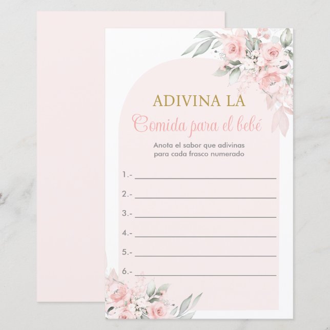 Juego para Baby Shower Adivina la comida (Fram/baksida)