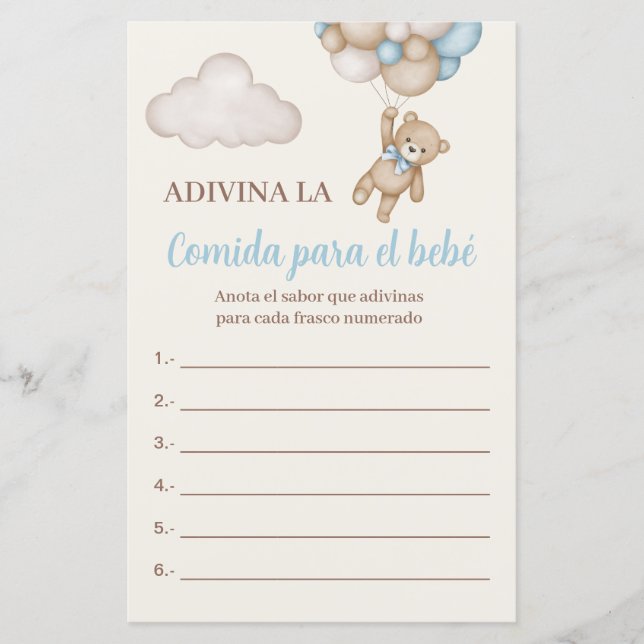 Juego para Baby Shower Adivina la comida (Framsida)