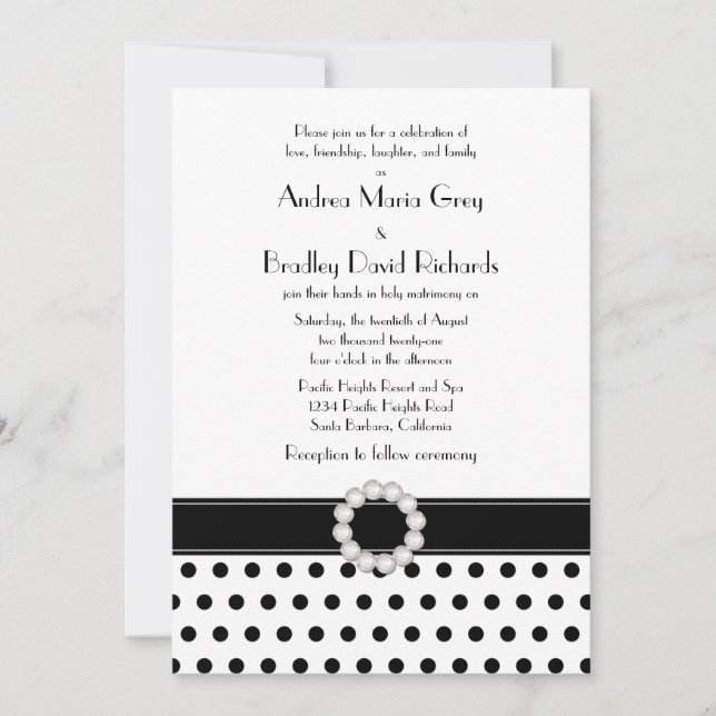 Juel Black White Polka Dot Wedding bjudande Inbjudningar (Framsida)