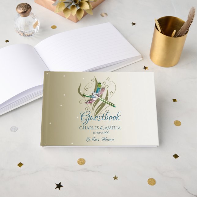 Jueled Dragonfly Bröllopsdag Guestbook Gästböcker (Framsida öppen)