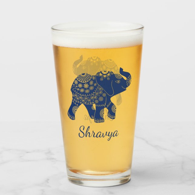 Jueled Elephant Royal Blue Personlig Glaskopp (Framsida fylld)