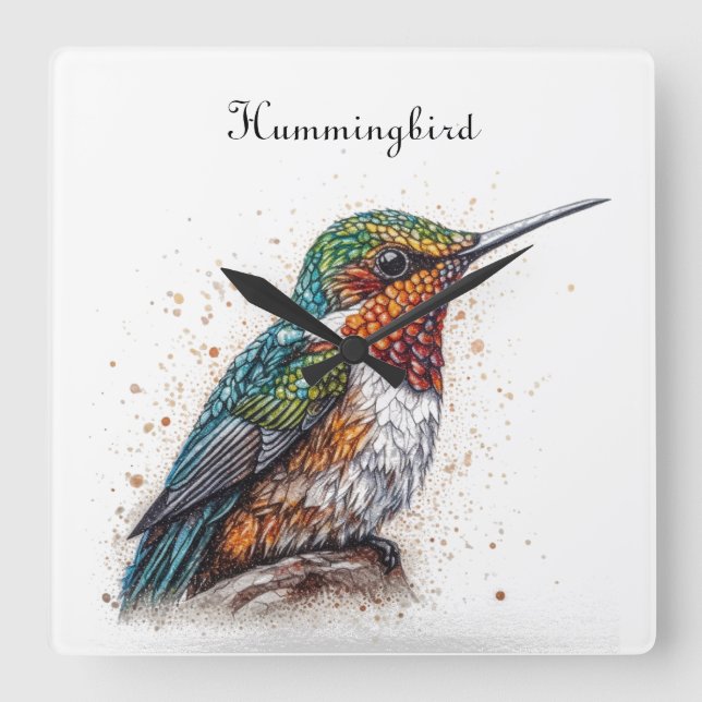 Jueled Hummingbird Sergranat, anpassningsbar Fyrkantig Klocka (Framsida)