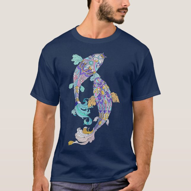 Jueled Koi Fish Koi Älskare Turquise Lila Rosa T Shirt (Framsida)