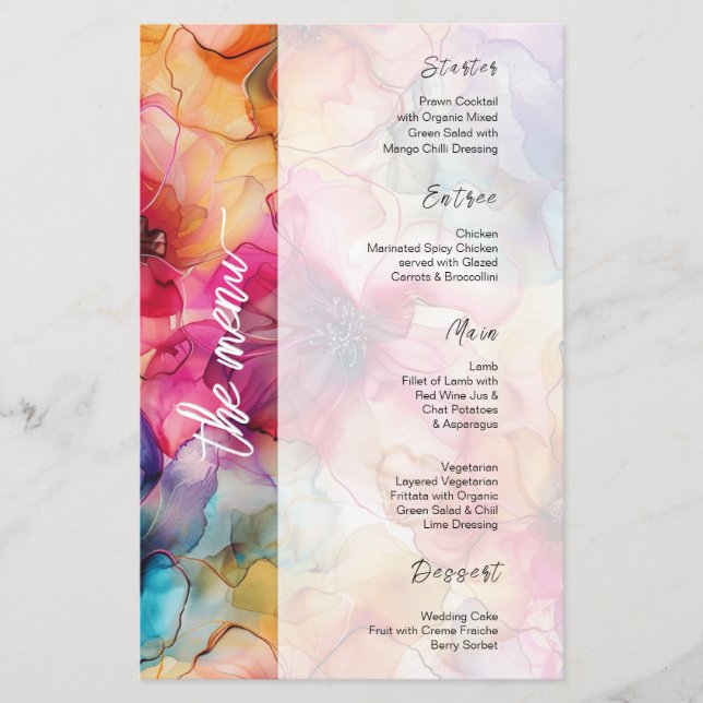 Jueled Luxe Rosa Lila Glamous Bröllop Menu (Framsida)