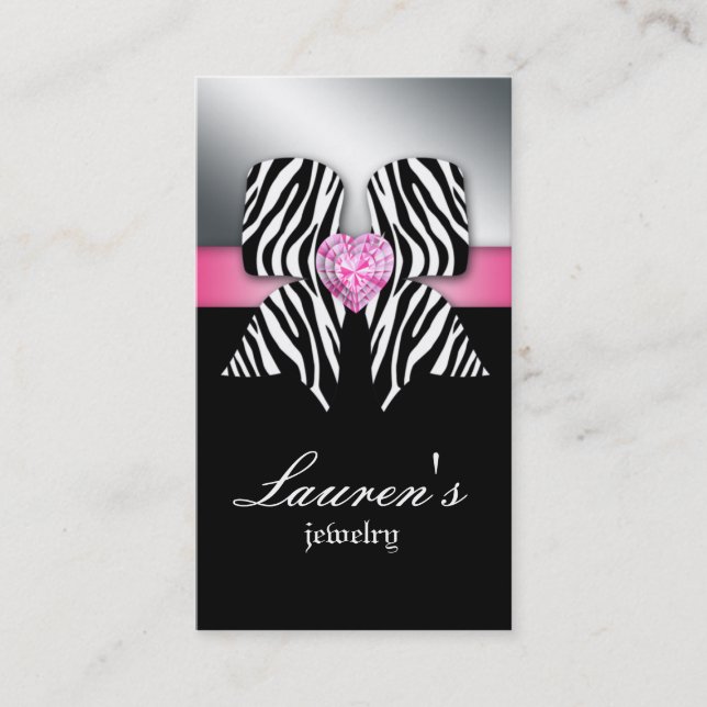 Juelry Affärskort Zebra Bow Rosa Visitkort (Framsida)