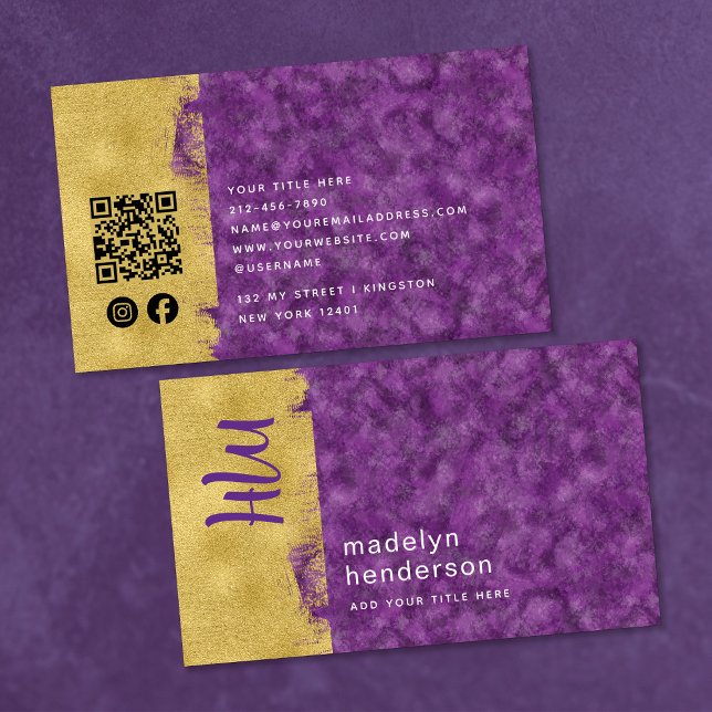 Juelry Amethyst Guld Brush QR Code Social Media Visitkort (Skapare uppladdad)