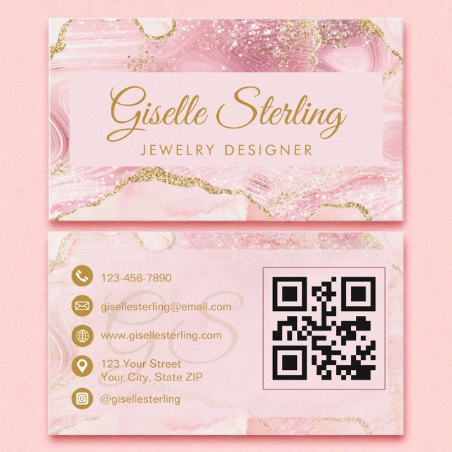 Juelry Designer  Rosa Guld Agate QR-kod Visitkort (Skapare uppladdad)