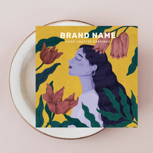 Juelry Earrings Holder Botanical Flowers Kvinnor Fyrkantigt Visitkort (Skapare uppladdad)