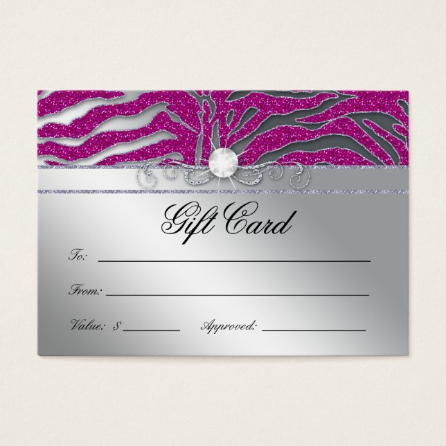 Juelry Gift Card Luxury Zebra Rosa Silver Gnistra Visitkort (Framsidan)