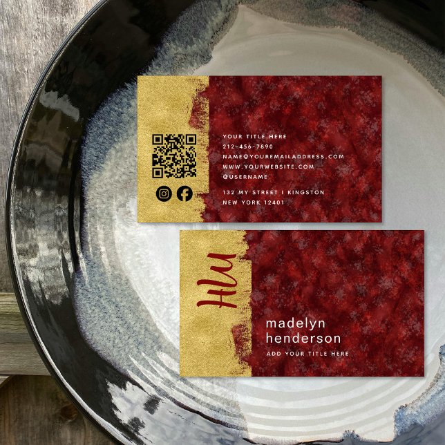 Juelry Red Ruby Guld Brush QR Code Social Media Visitkort (Skapare uppladdad)
