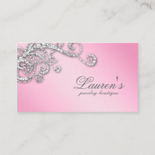 Juelry Swirl Affärskort Glitter Diamonds Rosa Visitkort