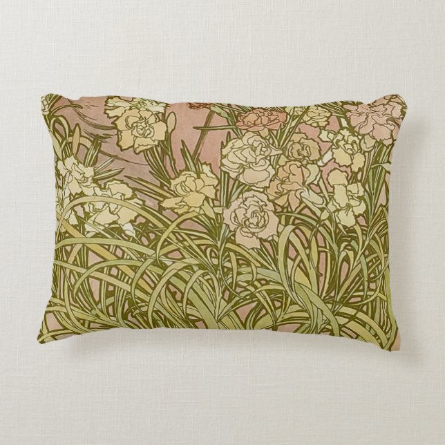 Jugend Alfonse Mucha Blommor nejlikor Prydnadskudde (Baksidan)