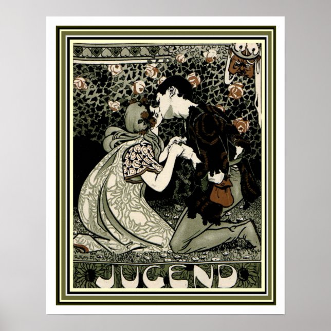 Jugend Art nouveau Kissing Couple 16 x 20 Poster (Framsidan)