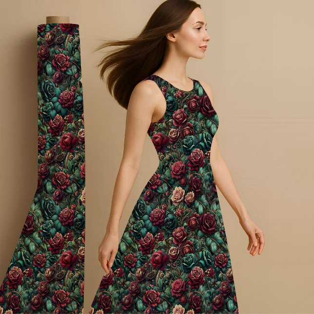 Jugend Ros Turkos Guld Maximalistisk Tygtryck Tyg (Floral)