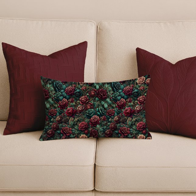 Jugend Roséguld Teal Ländryggkudde Lumbarkudde (Art Nouveau Rose Gold Teal Lumbar Pillow)