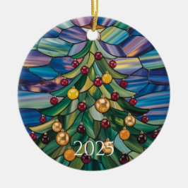 Jugend Stained Glass Träd – 2025 Julpresent Julgransprydnad Keramik