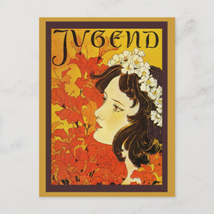 Jugend Youthful Girl med Flower Garland Vykort