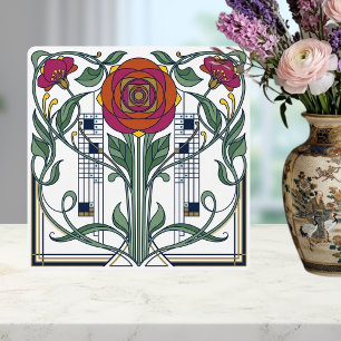Jugendblomma Ros Geometrisk Konst Design Kakelplatta