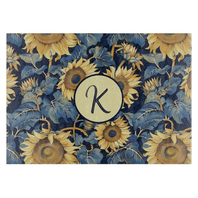 Jugendblommig glasskärnbräda med monogram (Framsidan)
