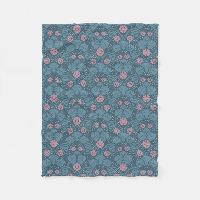 Jugendblommig tealblå rosa mönster fleecefilt (Framsidan)