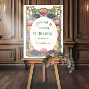 Jugendblommig välkomstskylt för bröllop poster