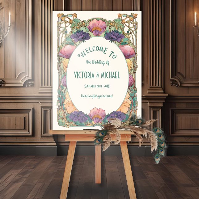 Jugendblommig välkomstskylt för bröllop poster (Skapare uppladdad)