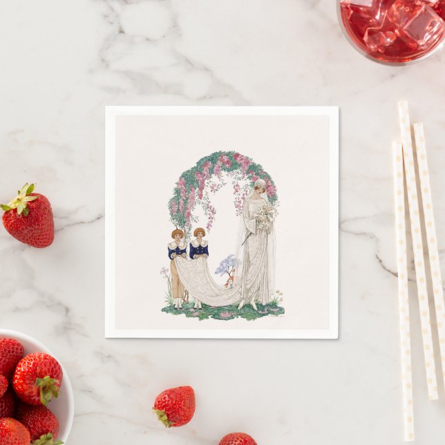 Jugendbröllopsillustration – Vintage brud Pappersservett (Insitu)