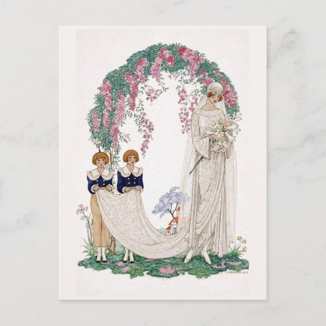 Jugendbröllopsillustration – Vintage brudpar Vykort (Framsida)