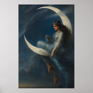 Jugendkvinna på halvmåne poster