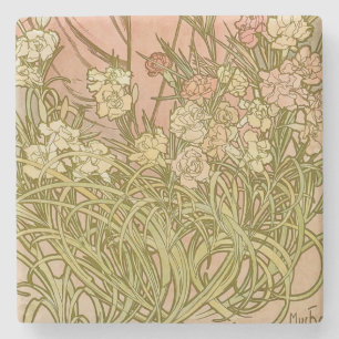 Jugendstil Alfonse Mucha Blommor nejlikor Stenunderlägg