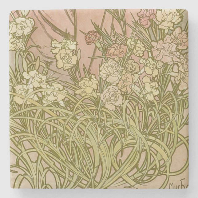 Jugendstil Alfonse Mucha Blommor nejlikor Stenunderlägg (Framsidan)