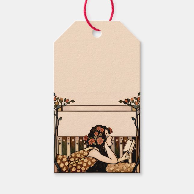 Jugendstil Antik läsare Presentetikett (Framsidan)
