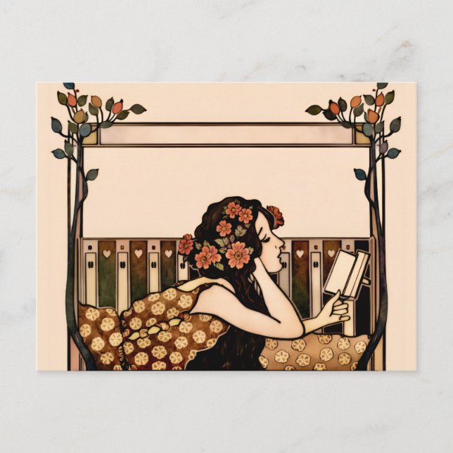 Jugendstil Antik läsare Vykort (Framsida)