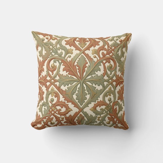 Jugendstil Bladscrolls Terrakotta Salvia Mönster Kudde (Framsida)