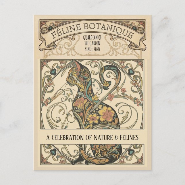 Jugendstil Botanisk Katt Dekorativ Konst Vykort (Framsida)