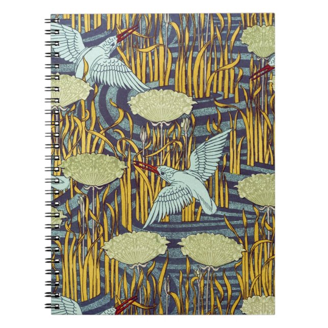Jugendstil fågel & träsk naturmönster anteckningsbok (Framsidan)