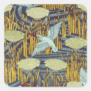 Jugendstil fågel & träsk naturmönster fyrkantigt klistermärke