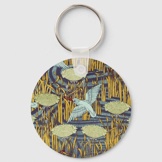 Jugendstil Fågel & träsk Naturmönster Nyckelring (Framsida)
