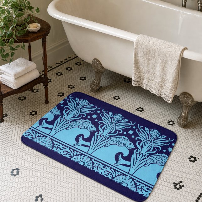 Jugendstil fisk & blommor stencil fris mönster badrumsmatta (Skapare uppladdad)