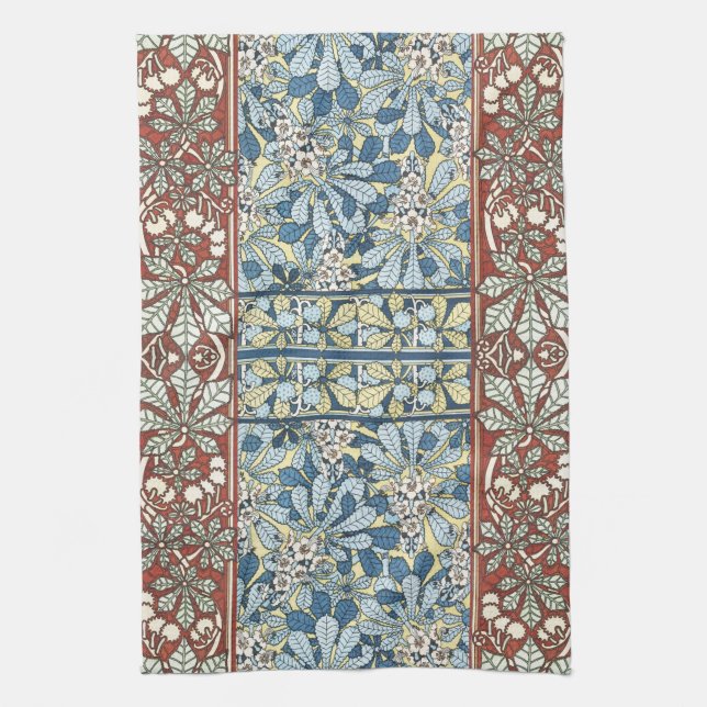 Jugendstil gammaldags bröstnöt blommönster kökshandduk (Vertikal)